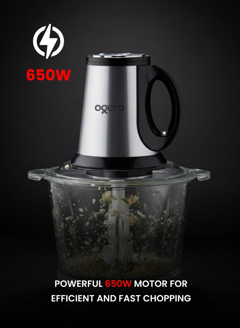 Ogera OG4001FC Electric Food Chopper 2 in 1 with Glass Bowl 3L 650W 2 year warranty - Image 5